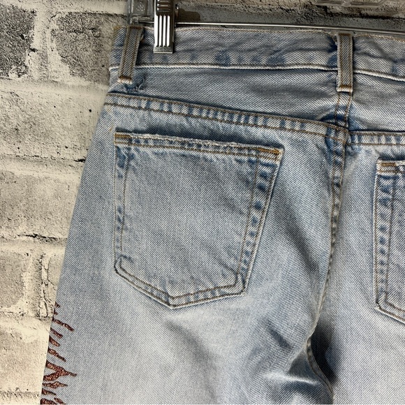 Vintage Guess Y2K Light Wash Metallic Gold Tiger Stripes Straight Leg Jeans - Picture 6 of 11